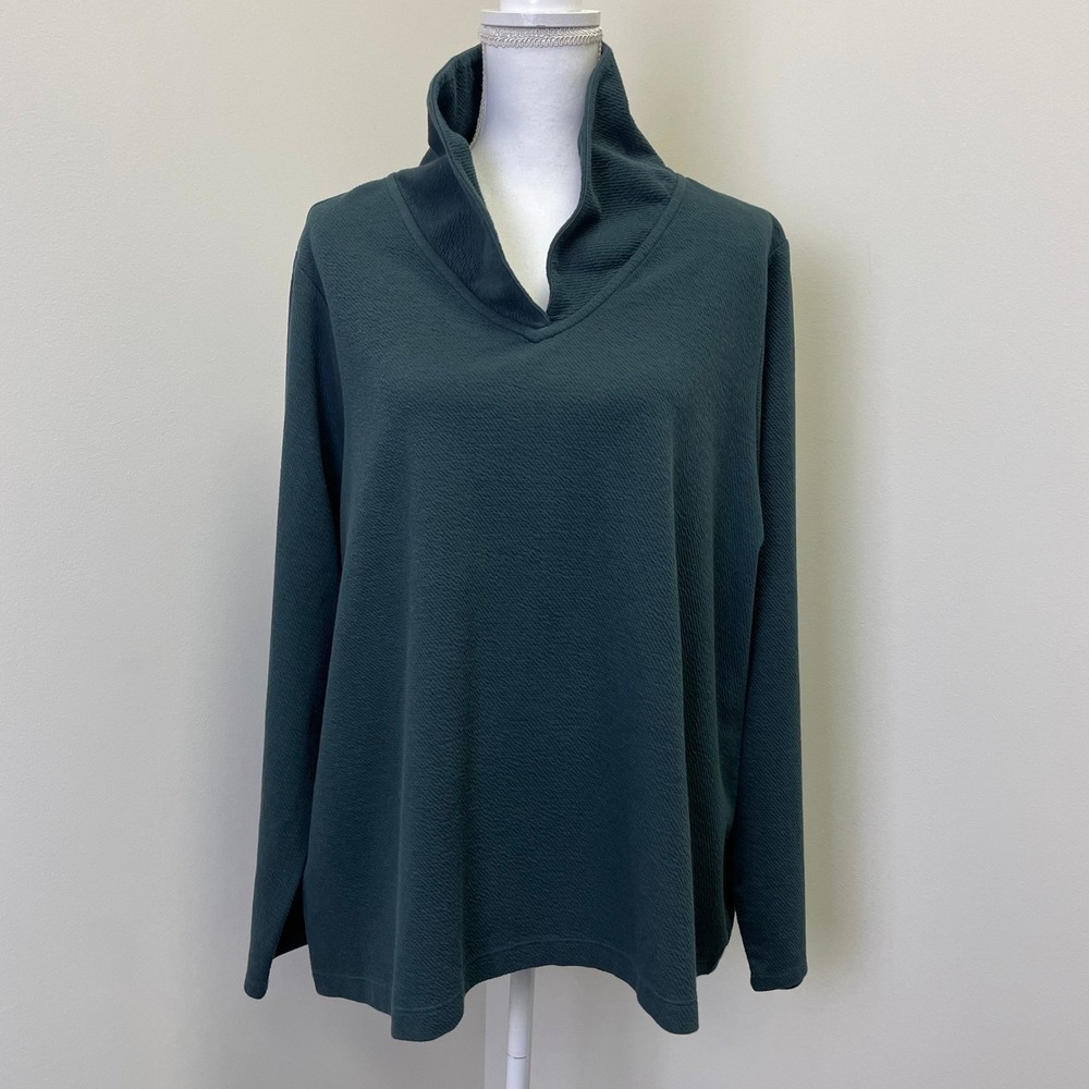 J. Jill Pure Jill Teal Green Textured Funnel V-Neck Long Sleeve Top 2X